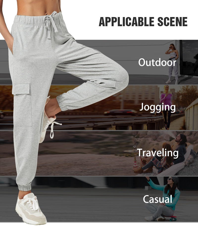 PULI Women's Loose Sweatpants Sporty Gym Athletic Fit Jogger Pants Lounge Dance Trousers Cinch Bottom Light Grey M - Image 4